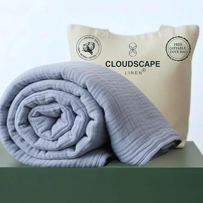 Optimized CLOUDSCAPE Cotton Muslin Blanket Twin Size 4 Layer Oversized 68x92 Fits Twin XL Bed Soft Breathable Lightweight Summer Blanket for Adults Spring Gift for All Season- Lavender Blue High-Quality