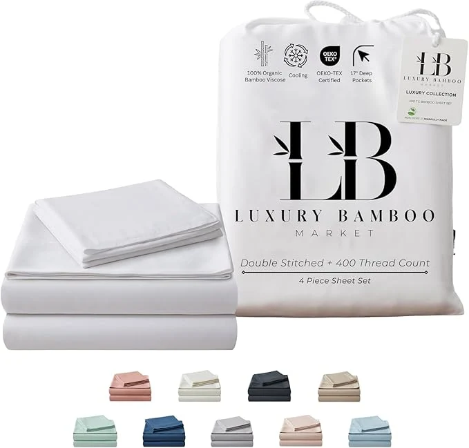 Crafted Luxury Bamboo Market Full Size Sheet Set Viscose Derived from Bamboo Organically Grown Ultra Soft Cooling Sheets for Hot Sleepers 17 quot Deep Pocket Classic White Powerful