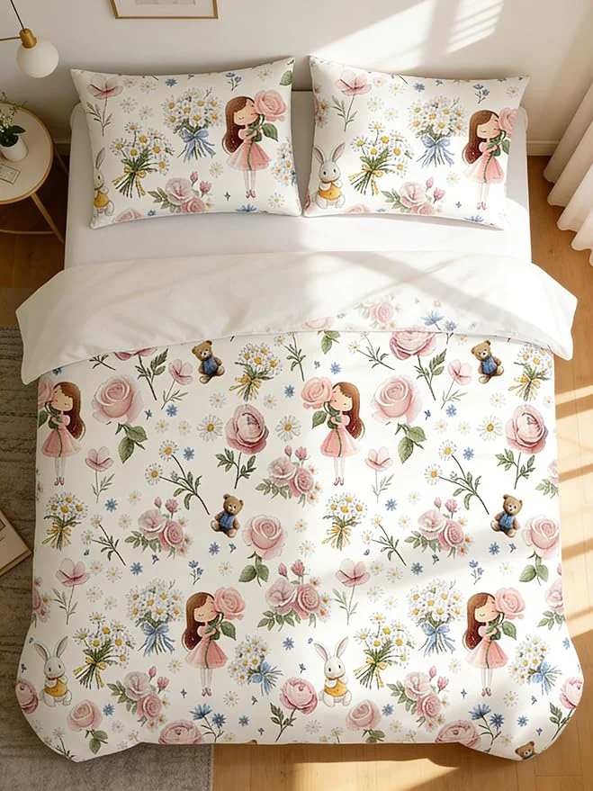 Exceptional Girls Twin Size Bed in A Bag for Kids 5Pcs Pink Rose Comforter Set Priness Rabbit Bear Bedding 1 Quilted Comforter 68 quot x86 quot amp 2 Pillowcase amp 1 Flat Sheet amp 1 Fitted Sheet Healthy