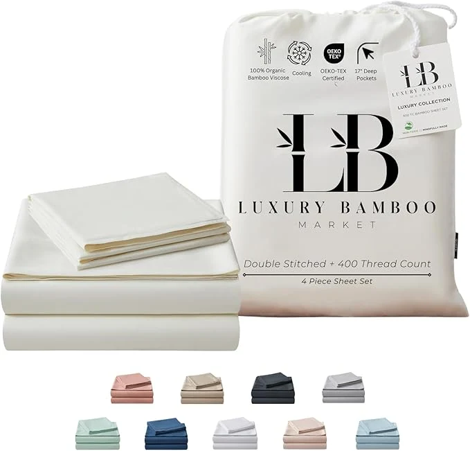 Authentic Luxury Bamboo Market Queen Size Bed Sheet Set Viscose Made from Bamboo Organically Grown Ultra Soft Cooling Sheets for Hot Sleepers 17 quot Deep Pocket Opulent Ivory Breathable