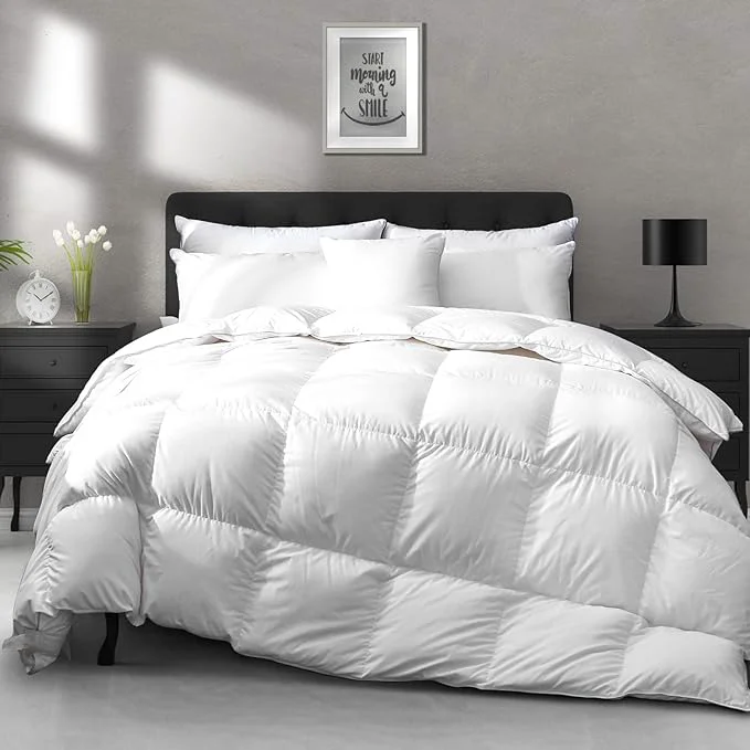Reliable APSMILE Heavyweight Down Feather Fibers Comforter Oversized King Size - Ultra-Soft Luxury High Fill-Power Hotel-Style Thicker Winter Duvet Insert for Colder Weather Sleeper 120x98 White Fine Crafted