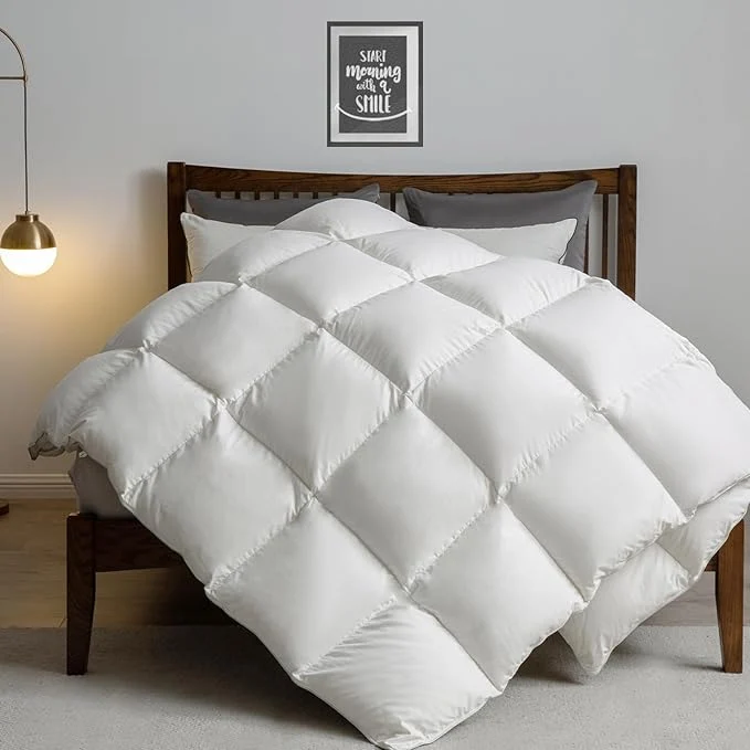 Elegant APSMILE All Season Down Feather Fibers Comforter Queen Size - Ultra-Soft High Fill-Power Hotel Collection Duvet Insert Fluffy Medium Warm Quilt with Corner Tabs 90x90 White Carefully Designed
