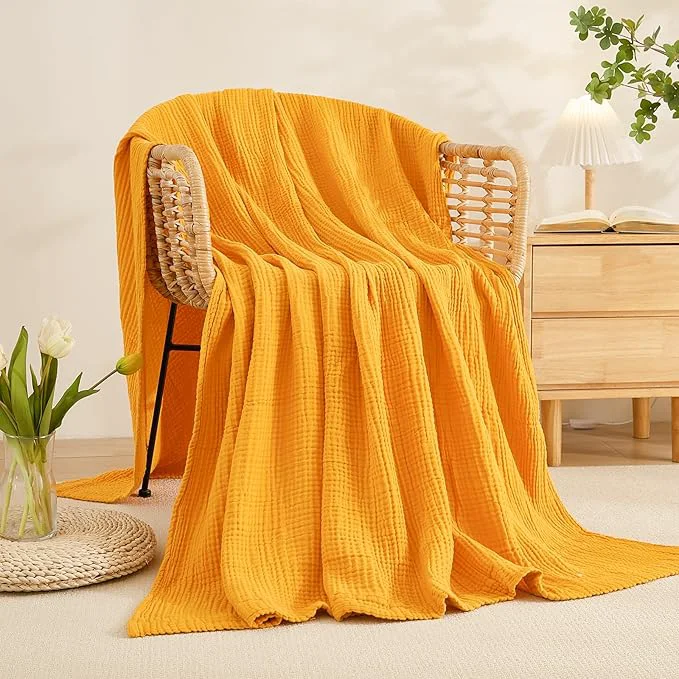 Traditional EMME Cotton Muslin Twin XL Blanket Breathable Gauze Blanket Soft Lightweight Blankets Adults Gifts for Women Mustard Yellow 66 quot x90 quot Optimized