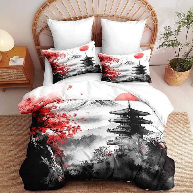 Trusted Classical Art Painting Comforter Set Full Size 3 Pieces Japanese Style Botanical Bedding Sets for Girls Landscape Maple Leaves Soft Lightweight Down Comforter 79 quot X 90 quot Optimized