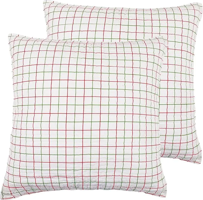 Versatile Levtex Home - Home for Christmas Sage - 2 Euro Shams 26x26 in. - Festive Patchwork - Quilted - No Inserts - Cotton Innovative