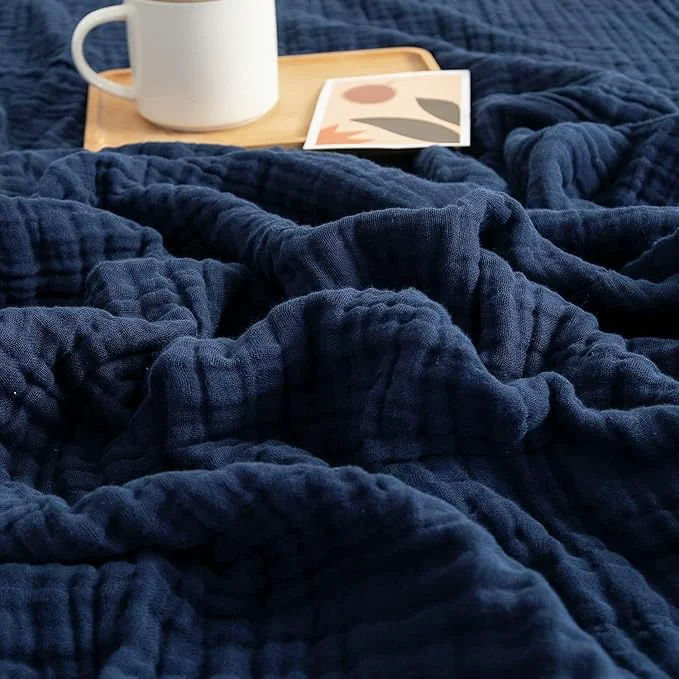 Exceptional EMME Muslin Baby Blankets Cotton 4-Layer Swaddle 40 quot x50 quot Lightweight Soft Breathable for Toddler Infant Newborn All Season Gauze Blanket Navy Blue Powerful