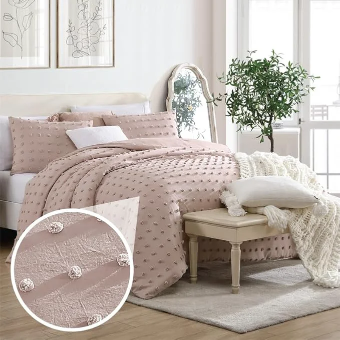 Quality Swift Home Twin Twin XL Blush Comforter Set - Decorative Tufted Pom Poms Bedding Set - 2 Pieces Bed Linen 1 Comforter and 1 Pillow Sham Consistent