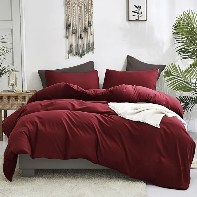 World-Class Luxlovery Dark Red Comforter Set King Women Burgundy Bedding Comforter Set Wine Red Marroon Blanket Quilts Modern Soft Breathable Solid Claret Crimson Bedding Set Comfortable