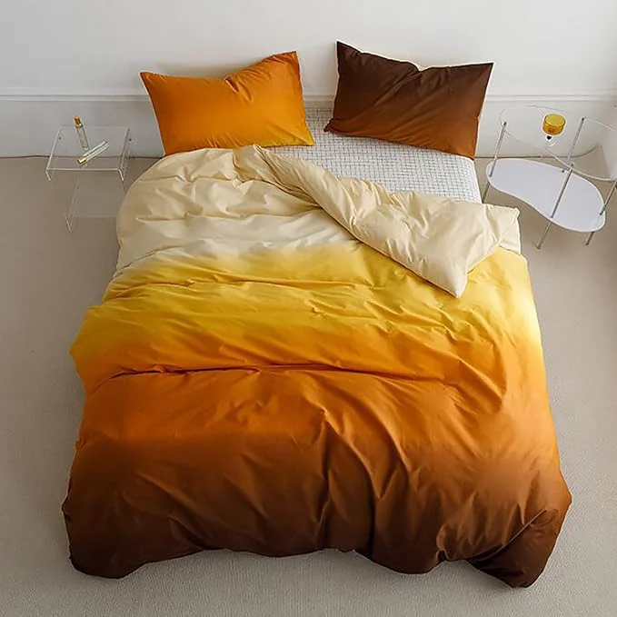 Premium Material Luxlovery Gradient Orange Comforter Set Full Orange and Brown Bedding Set Beige Yellow Minimalist Bedding Set Soft Breathable Blanket Quilts Colorful Comforter Set for Full Bed Excellent