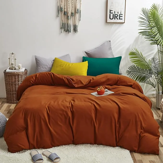 User-Friendly Luxlovery Burnt Orange Comforter Set Queen Rust Bedding Comforter Set Full Caramel Cozy Blanket Quilts Solid Color Reddish Brown 3 Piece Comforter Set for Women Men Minimalist