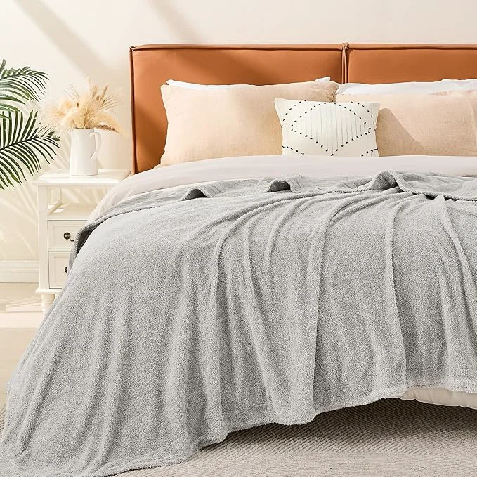 Elite EMME Muslin and Fleece Queen Blanket Reversible - 80 quot 90 quot Grey Soft Warm Throw Blankets for Couch Bed Picnic Travel Bed Excellent