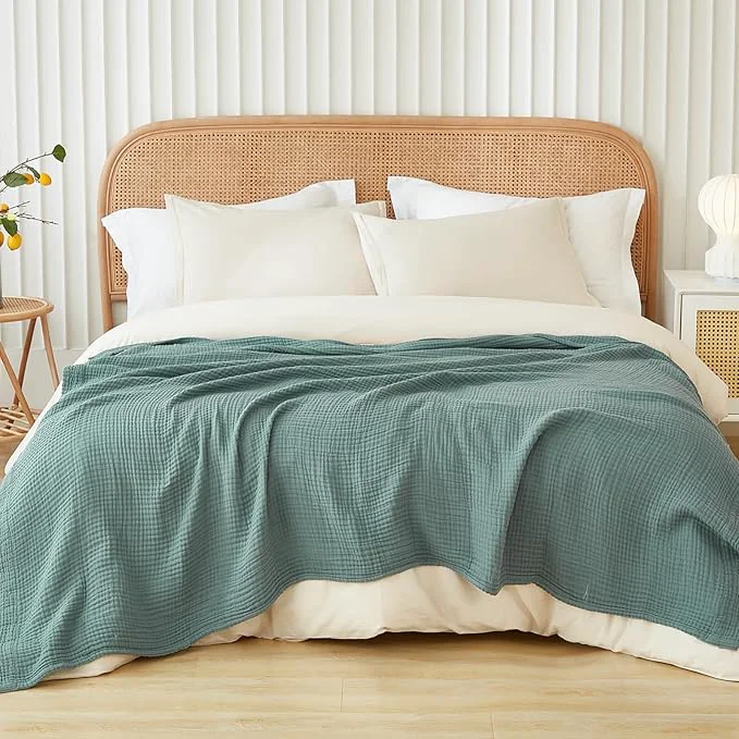 Exclusive EMME Cotton Muslin King Blanket Big Oversized Bed Layering Bedspread Coverlet Breathable Gauze Soft Lightweight Blankets Teal 120 quot x94 quot Dependable