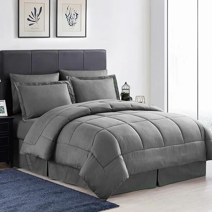 Premium Sweet Home Collection 8 Piece Comforter Set Bag with Greek Key Design Case Pack Pack of 3 High-Quality