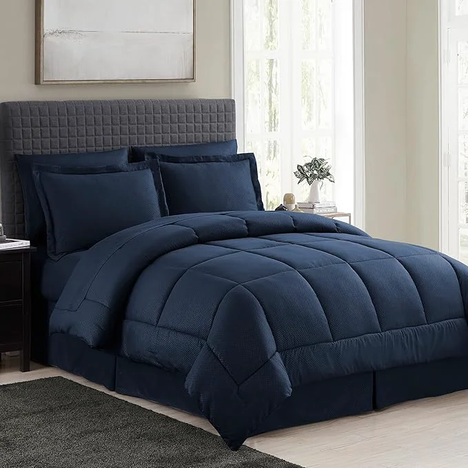 Verified 8 Piece Comforter Set Bag with Checkered Design Pack of 3 24 Count Total Smooth