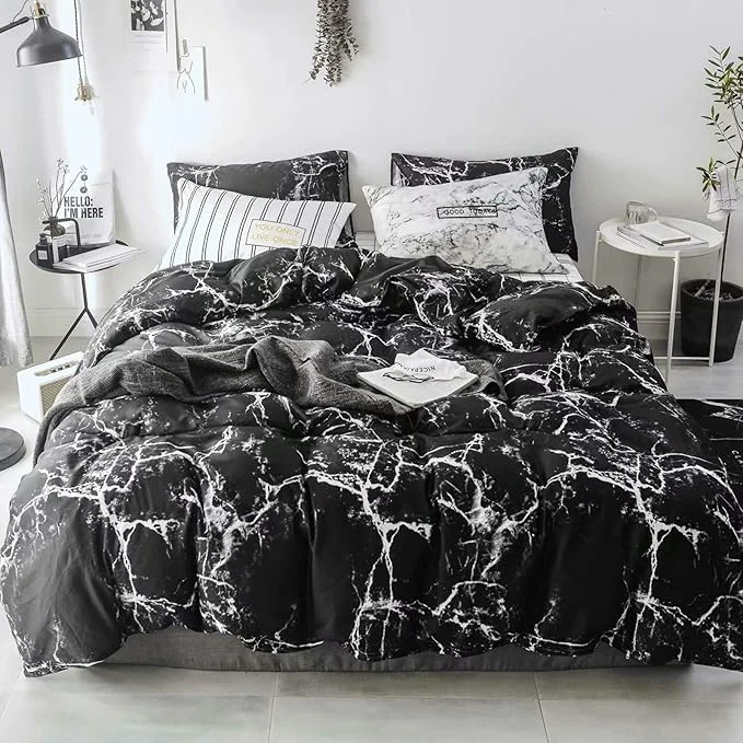 Practical Luxlovery Black Marble Comforter Set King Black and White Marble Bedding Comforter Set Women Men Gothic Abstract Comforter King Size Breathable Soft Cozy Blanket Quilts Comforter with 2 Pillowcases Stylish