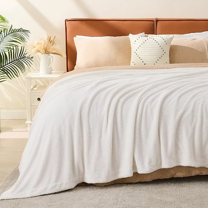 Environmentally Friendly EMME Muslin and Fleece Queen Blanket Reversible - 80 quot 90 quot Cream Soft Warm Throw Blankets for Couch Bed Picnic Travel Bed Original