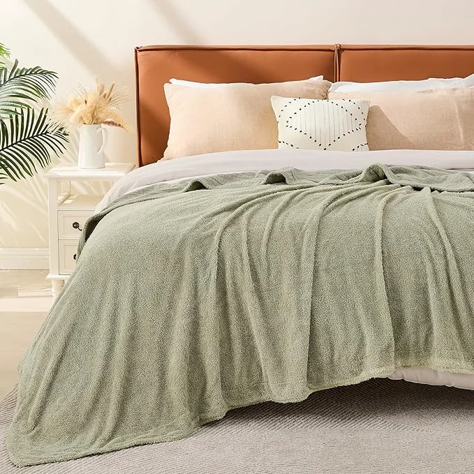 Exceptional EMME Muslin and Fleece Queen Blanket Reversible - 80 quot 90 quot Sage Green Soft Warm Throw Blankets for Couch Bed Picnic Travel Bed Environmentally Friendly