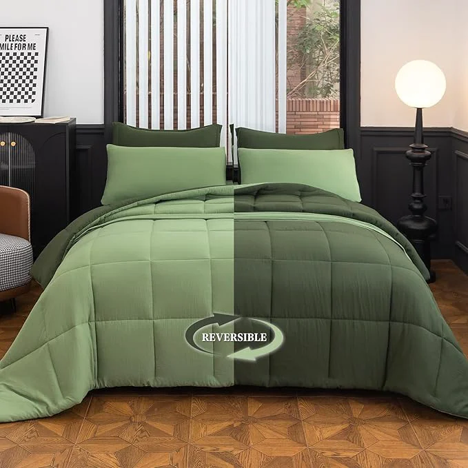 Solid Queen Size Comforter Set - 8 Piece Green All-Season Luxury Bedding with Reversible Lightweight Comforter Bed Skirt Flat Sheets Pillowcases amp Pillow Shams Specialty