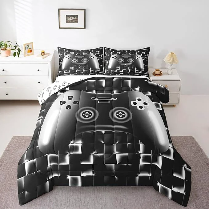 Exceptional Erosebridal Gaming Comforter for Boys Teens Game Bedding Set for Kids Gamer Comforter Set for All Season Gamepad Room Decor Duvet Quilt Queen Size 1 Comforter with 2 Pillowcases Neon Black White Grey Sustainable