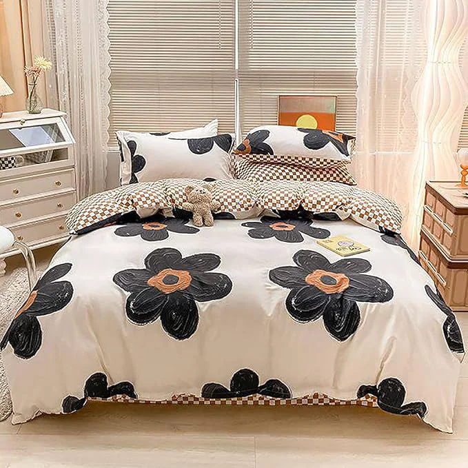Sophisticated Luxlovery Floral Comforter Set California King Black and White Botanical Bedding Comforter Set Full Cute Chic Sunflower Pattern Blanket Quilts Women Girls 3 Piece Floral Bedding Set for Cal King Bed Solid