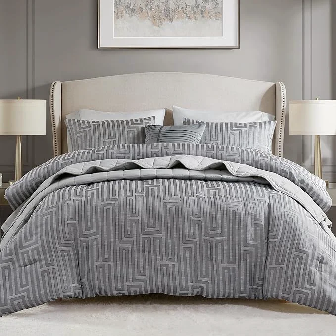 Comfortable Madison Park Queen Comforter Set Jacquard Metallic Thread Comforters Queen Size Bed All Season Comforter amp Quilt Bedding Set Queen Size Comforter Decor Pillows Shams Royce Queen Grey 5 Piece Official