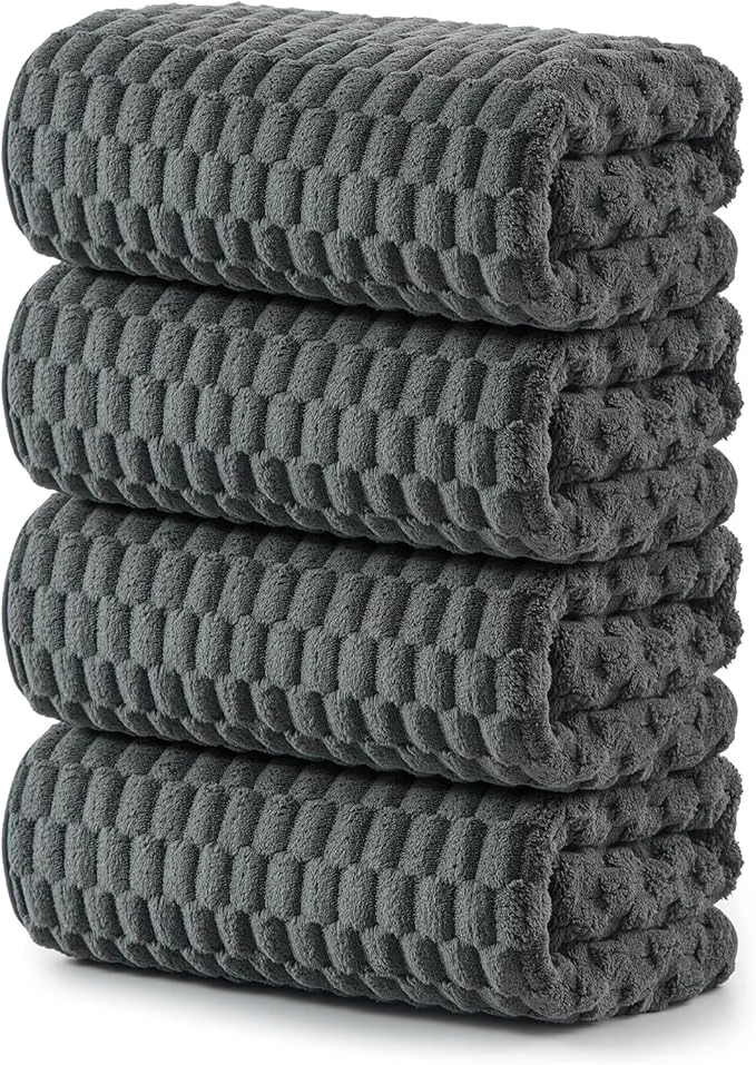 Contemporary REDKISS 4 Pack Charcoal Gray Microfiber Bath Towels Pure