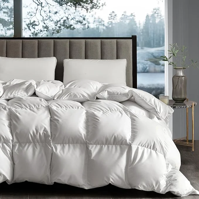 Consistent Hotel Grand White Goose Down Fiber Comforter King Size - Extra Warmth Goose Down Fiber Duvet Insert King Hotel Collection Bedding Comforter for Cold Weather 65oz 106 quot x 90 quot Effective