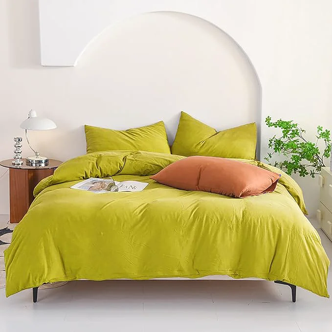 Minimalist Luxlovery Chartreuse Comforter Set Queen Moss Green Bedding Set Modern Solid Soft Breathable Yellowish-Green Blanket Quilts 3 Piece Bedding Set for Women Men Kids Original Design