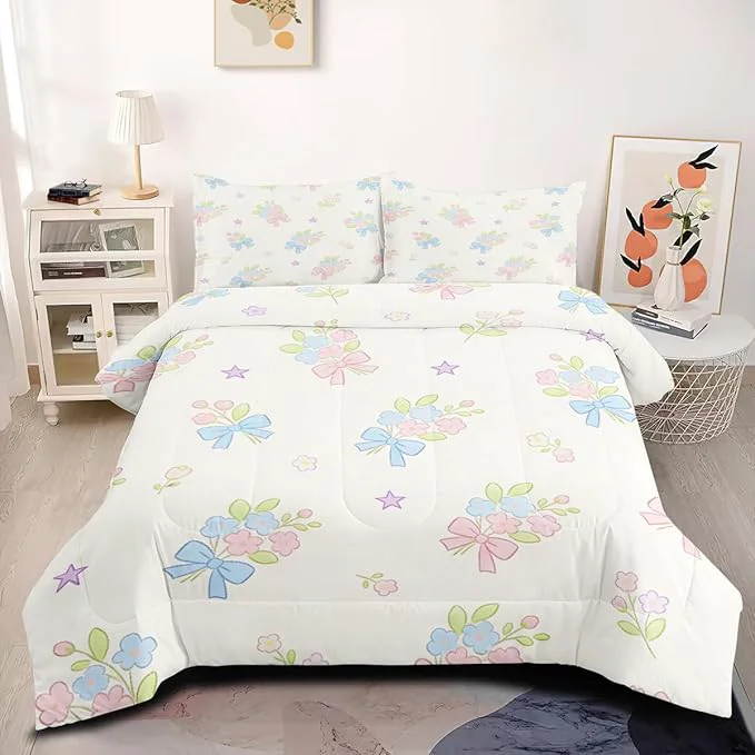 Advanced Girls Botanical Flowers Bedding Set Twin Size 2 Pieces Pink White Floral Comforter Set Microfiber Includes 1 Comforter 68 quot x 90 quot and 1 Pillowcase Healthy