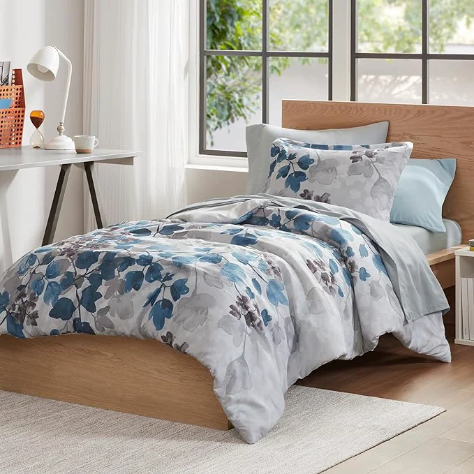 Sophisticated Madison Park Twin XL Comforter Set with Sheets Floral Bed in A Bag Soft Microfiber Comforter for Twin XL Size Bed All Season Lightweight Comforters Twin XL Bed Set Alexis 6 Piece Blue User-Friendly