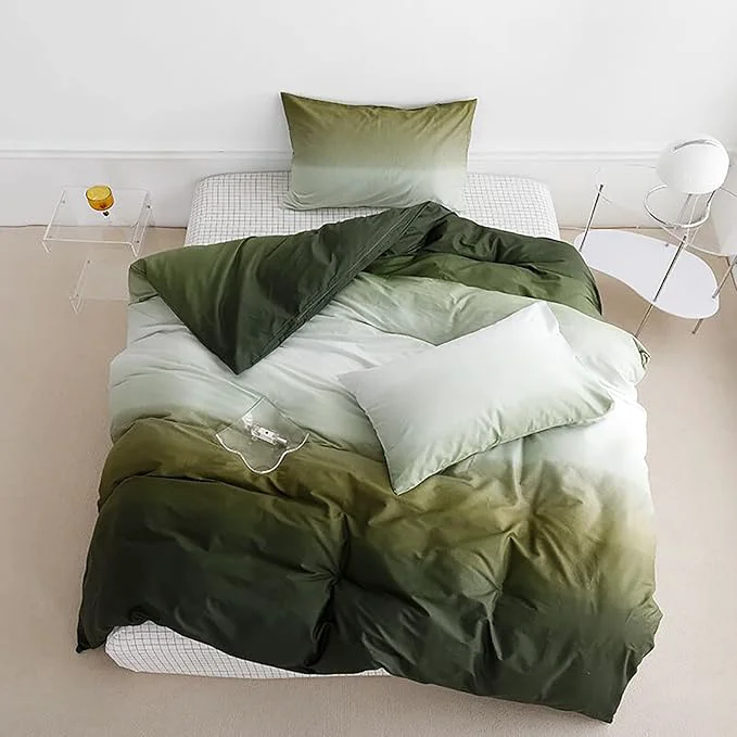 Luxlovery Dark Green Comforter Set King Army Green and White Bedding Set Gradient Color Bedding Set Soft Breathable Blanket Quilts Modern Olive Green Comforter Set Solid