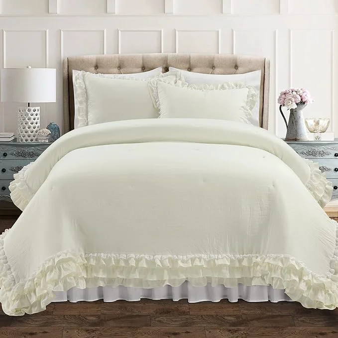 Smooth Lush Decor Ella Parisian Vintage Chic Ruffle Lace 3 Piece Comforter Set King Ivory Consistent