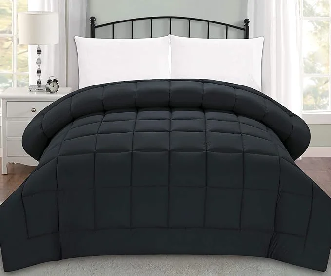 Genuine Elegant Comfort Luxury Super Soft Goose Down -Box-Stitched-and Double-Filled Duvet Insert Premium Quality Comforter Medium Warmth for All Seasons Full Queen Black Efficient