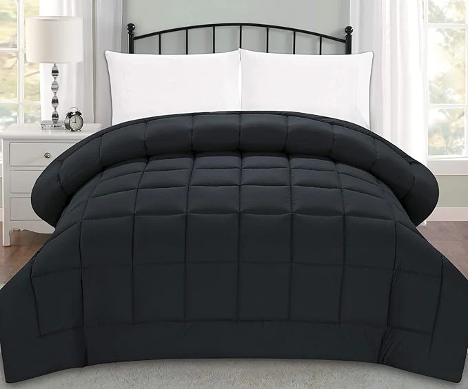 Functional Elegant Comfort Luxury Super Soft Goose Down -Box-Stitched-and Double-Filled Duvet Insert Premium Quality Comforter Medium Warmth for All Seasons Twin Twin XL Black Detailed