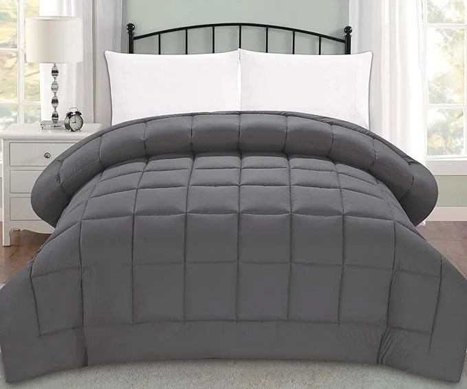 High-Quality Elegant Comfort Luxury Super Soft Goose Down -Box-Stitched-and Double-Filled Duvet Insert Premium Quality Comforter Medium Warmth for All Seasons Twin Twin XL Grey Fast