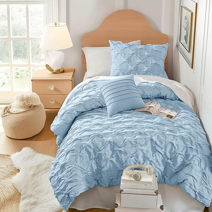 Comfort Spaces Twin Twin XL Comforter Set for College Ogee Ruched Crinkle Texture Breathable Comforter Set Twin Dorm All Season Lightweight Bedding Set Shabby Chic Décor Pilow Blue 3 Piece Stylish