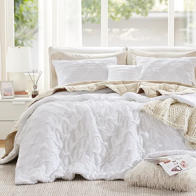 Prestigious Comfort Spaces Comforter for King Size Bed Ogee Ruched with Crinkle Texture Breathable Comforter Set King All Season Lightweight Bedding Set Shams Décor Pilow King Cal King White 4 Piece Powerful