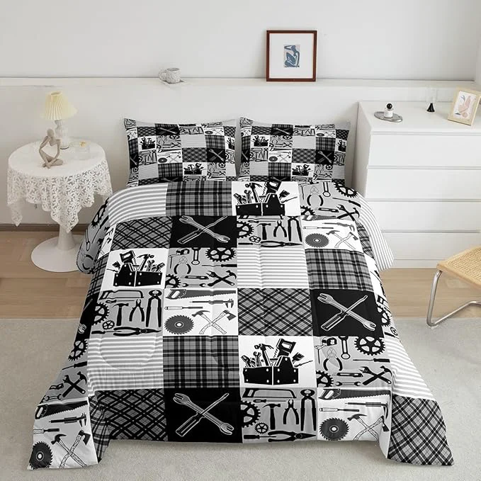 Outstanding Castle Fairy Kids Boys Truck Bedding Set King Size Wrench Repair Outfit Comforter Farmhouse Gingham Check Comforter Set Gray White Duvet Set 3Pcs Quilt Set 1 Comforter Set with 2 Pillowcase Organic