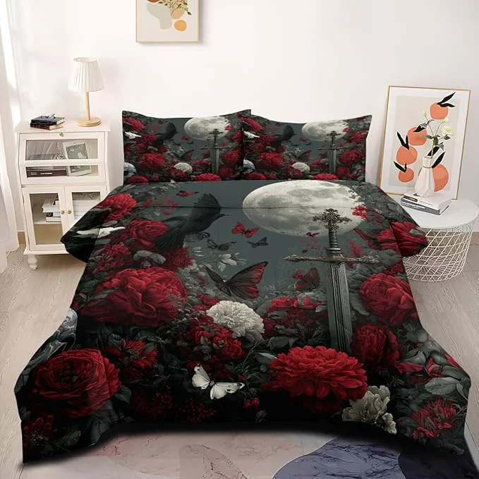 Consistent 7Pcs Twin Size Bed in A Bag for Girls Women Victorian Botanical Floral and Moon Skull Comforter Sets 1 Comforter 68 quot x 90 quot 2 Pillowcases 1 Fitted Sheet 1 Flat Sheet 2 Pillow Shams Original