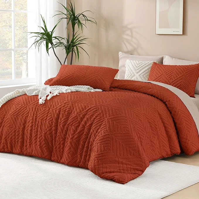 Smart Andency Burnt Orange Oversized King Comforter 120 quot x98 quot 3 Pieces Terracotta Boho Bedding Set amp Collections Farmhouse Tufted Fluffy Bed Set 1 Comforter 2 Pillowcases Fine