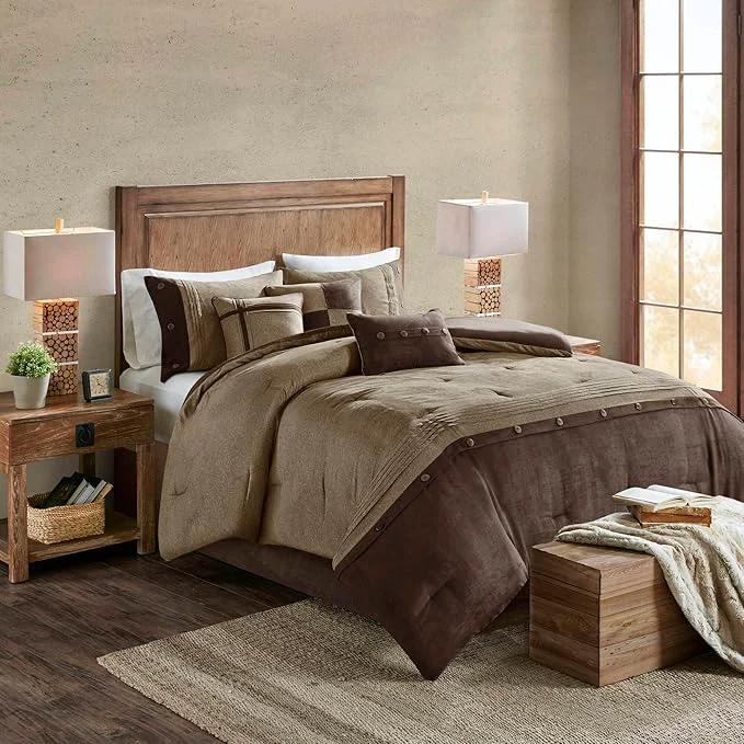 Responsible Madison Park Boone Cozy Comforter Set Faux Suede Deluxe Hotel Styling All Season Down Bedding Matching Shams Decorative Pillow King 104 in x 92 in Rustic Brown 7 Piece Dependable