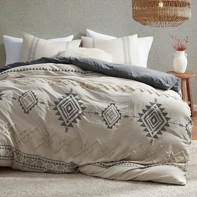 Versatile Oli Anderson Boho Duvet Cover Set Twin Size Beige and Gray Color Clash 2 Pieces Microfiber Bedding Set Durable and Super Soft Duvet Covers with Zipper and Ties 68 quot 90 quot Dependable