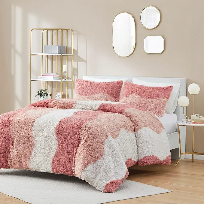High-End Intelligent Design Soft amp Cozy Shaggy Faux Fur Comforter Set Trendy Ombre Design with Vibrant Color All Season Down Bedding Matching Sham Cassie King Cal King Blush Multi 3 Piece Efficient