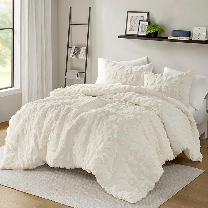 Fine Intelligent Design King Duvet Cover Set Chenille Tufted Animal Print Pattern Duvet Cover King Size All Season Fuzzy Bedding Cover Soft Microfiber Reverse Larissa King Cal King Off-White 3 Piece Outstanding