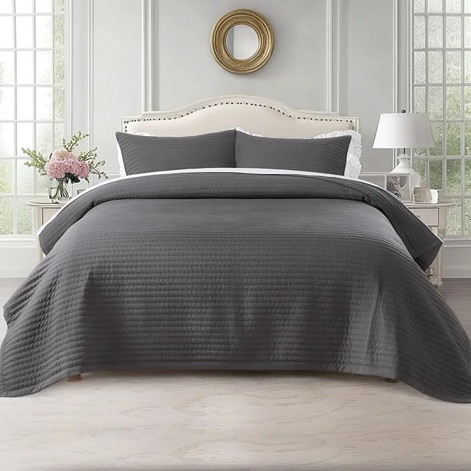 Breathable KASENTEX Twin Quilt Set 68 quot x86 quot – Soft Washed 3-Layer Lightweight Bedspread Minimalist Nordic Design All-Season Spring amp Summer Quilt Set 1 Quilt 2 Pillow Shams Tornado Dark Grey First-Class
