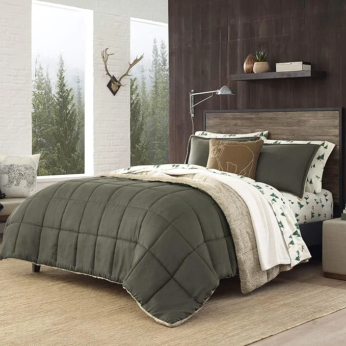 Unique Eddie Bauer - Twin Comforter Set Reversible Sherpa Bedding with Matching Shams Cozy amp Warm Home Decor Oeko-Tex Sherwood Green Twin Casual