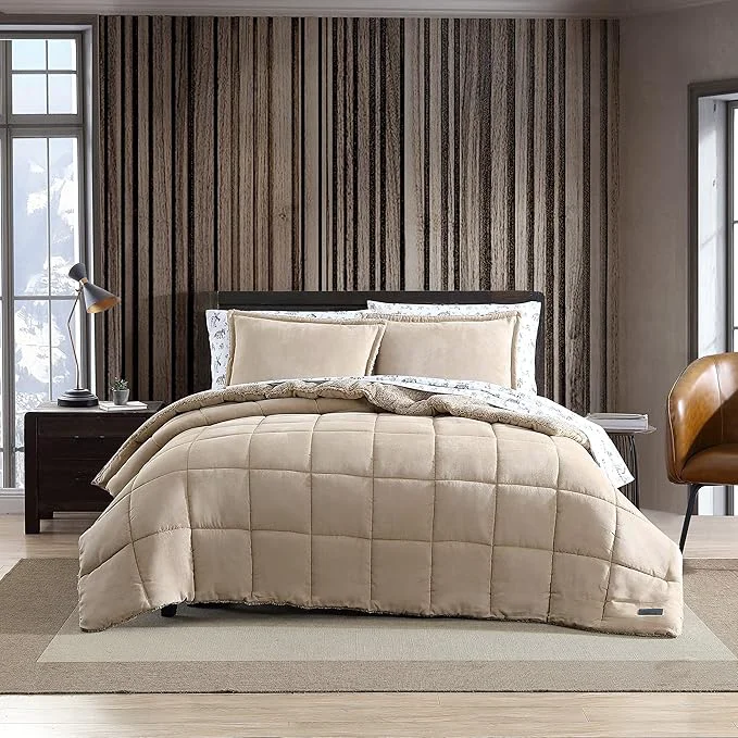 Artisan Eddie Bauer - Queen Comforter Set Microsuede Bedding with Soft Sherpa Reverse 3 Piece Bed Set with Matching Pillowcases Sherwood Brown Efficient