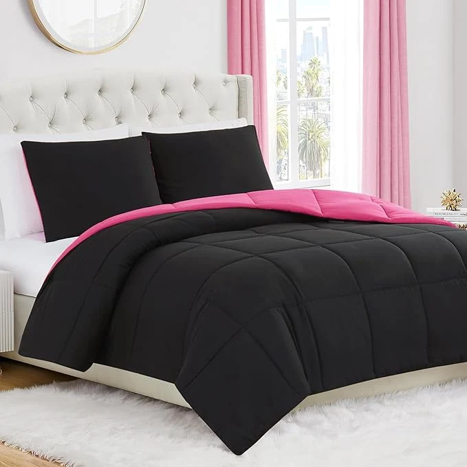 Green Juicy Couture Reversible Box Stitch Comforter Set 2-Piece Twin Twin XL – Hot Pink Black – Glam Bedding Set Fine Crafted