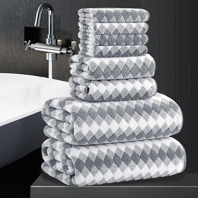 Professional 8 Piece Bathroom Towel Set Gray 2 Oversized Large Bath Towels Sheet 2 Hand Efficient