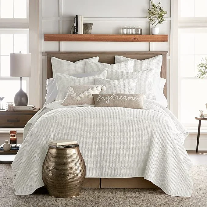 Dependable Levtex Home Mills Waffle King Cal King Quilt Set 106x92in with 2 Pillow Shams 36x20in - Cream - Cotton Waffle King Size Quilt Bedding Set - Lightweight Soft Pre-Washed Prestigious